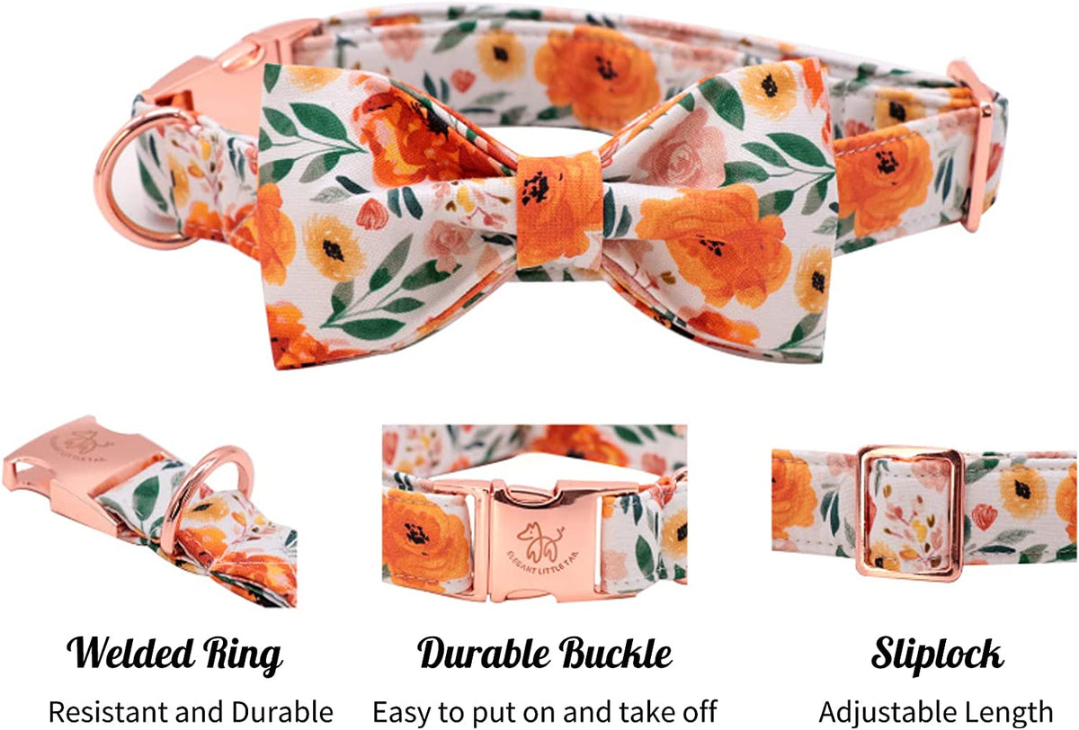 Elegant Floral Dog Collar with Bowtie, Adjustable and Comfortable for Small to Large Dogs and Cats