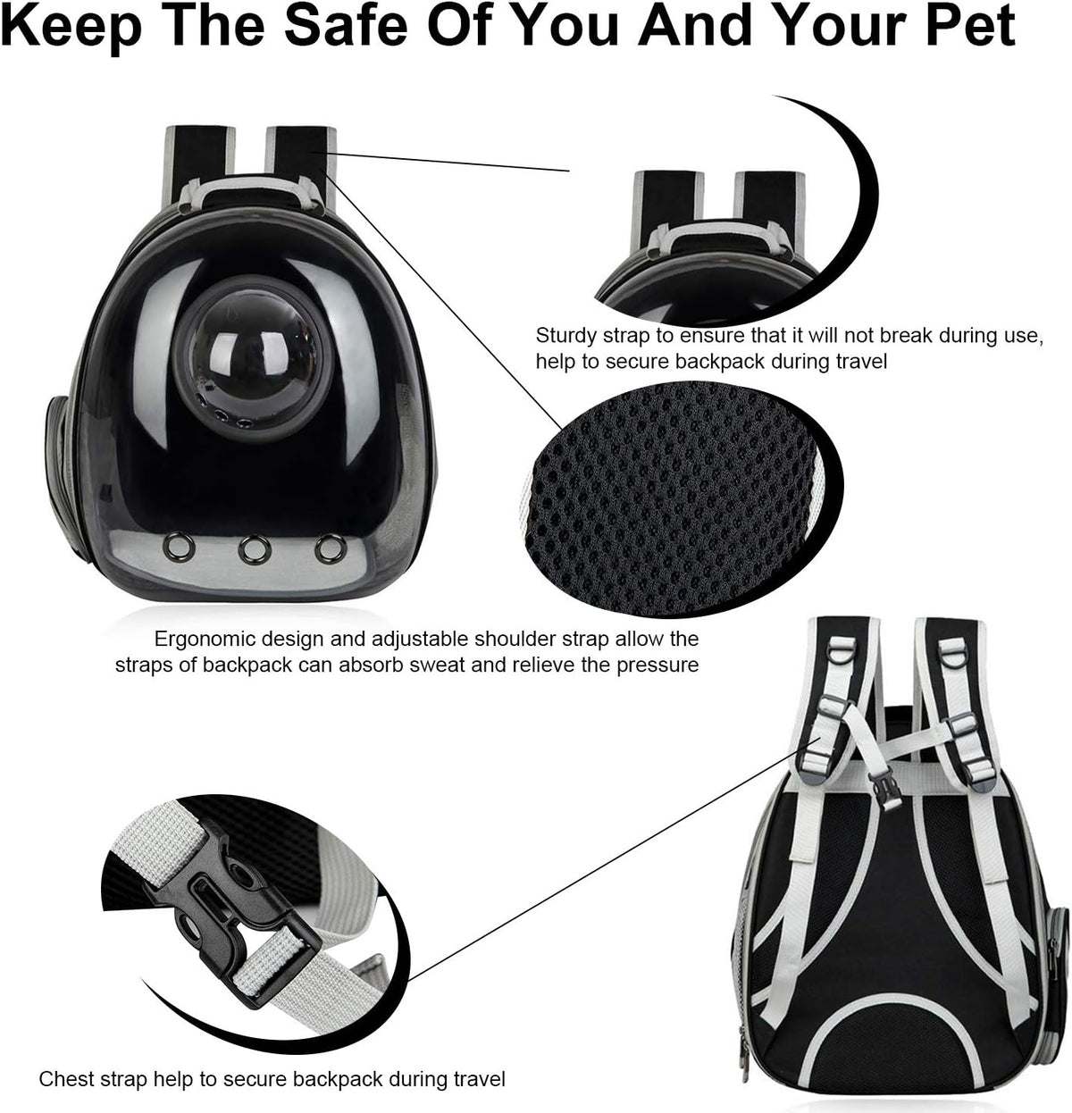 Black Cat and Dog Carrier Backpack - Versatile Pet Travel Bag for Small to Medium Pets, Ideal for Hiking, Walking, and Outdoor Activities