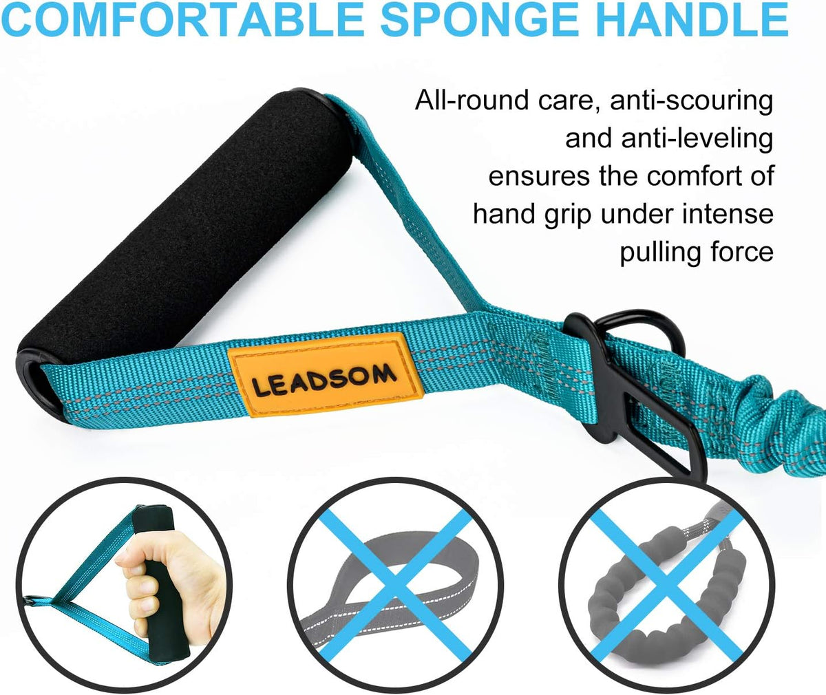 6FT Heavy-Duty Reflective Elastic Bungee Dog Leash with Shock Absorption and Padded Handles, Ideal for Medium and Large Dogs and Training Purposes