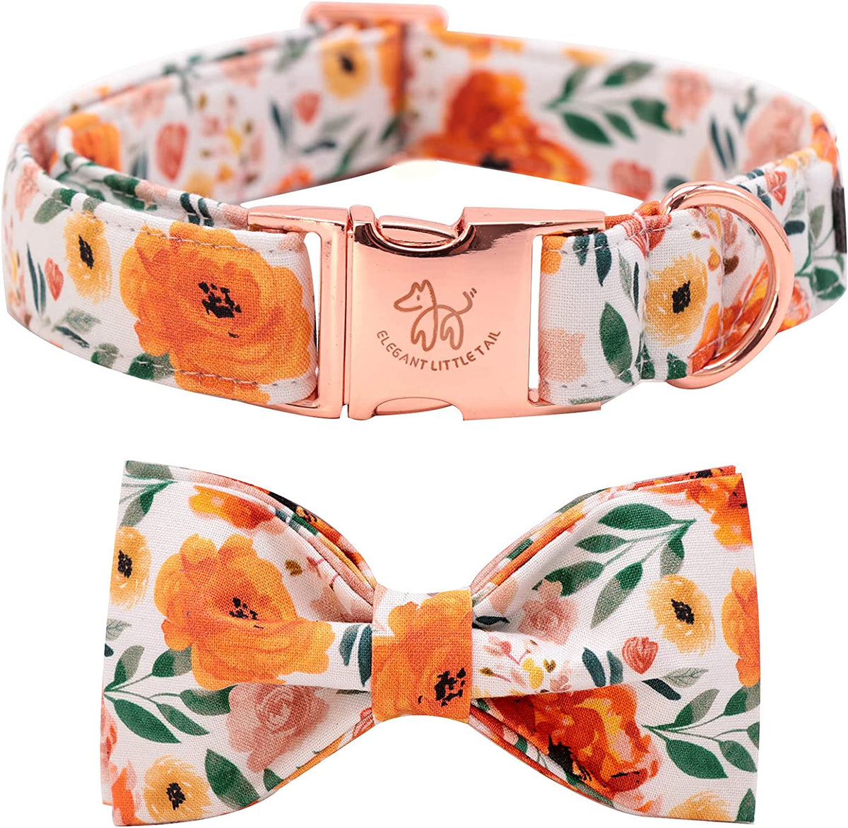 Elegant Floral Dog Collar with Bowtie, Adjustable and Comfortable for Small to Large Dogs and Cats