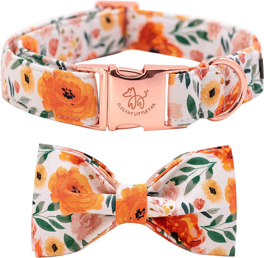 Elegant Floral Dog Collar with Bowtie, Adjustable and Comfortable for Small to Large Dogs and Cats