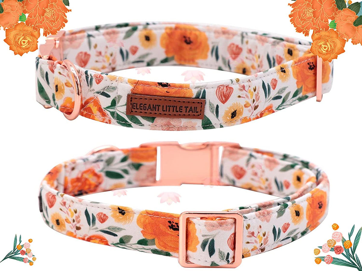 Elegant Floral Dog Collar with Bowtie, Adjustable and Comfortable for Small to Large Dogs and Cats