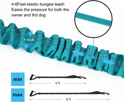 6FT Heavy-Duty Reflective Elastic Bungee Dog Leash with Shock Absorption and Padded Handles, Ideal for Medium and Large Dogs and Training Purposes